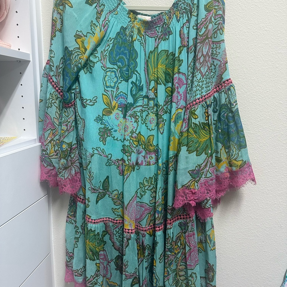 Miss June Floral Kids Dress with Lace Trim